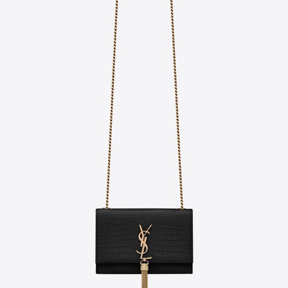 YSL KATE SMALL CHAIN BAG WITH TASSEL IN CROCODILE-EMBOSSED SHINY LEATHER - Picture 4 of 4